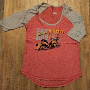 Women's Medium Baseball Style Harley-Davidson Fat Boy 3/4 Sleeve Tee Shirt